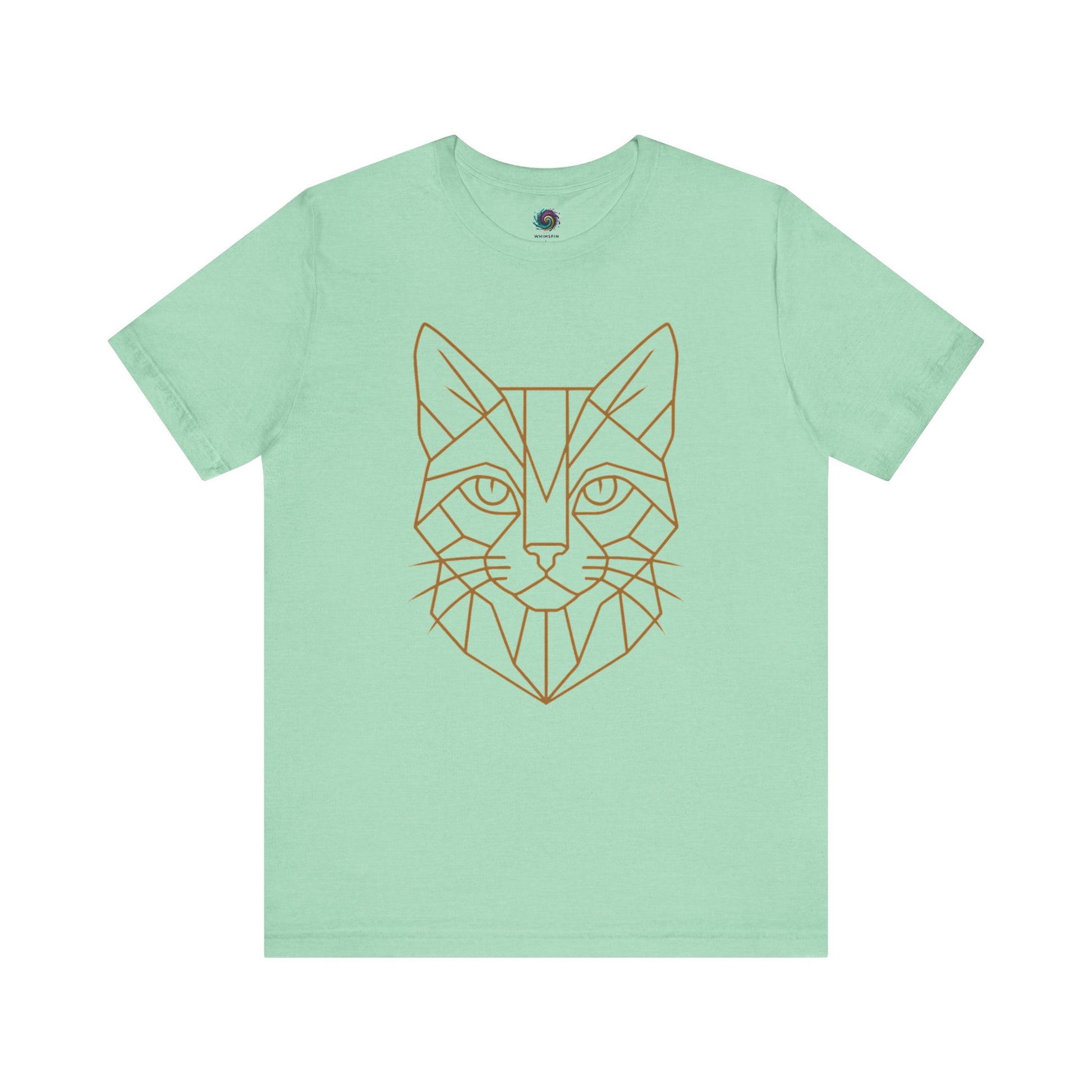 Geometric Cat T-Shirt – Minimalist Line Art Tee for Modern Cat Lovers in heather mint with delicate feline line art, great for cat lovers who love mint tones.