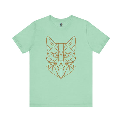 Geometric Cat T-Shirt – Minimalist Line Art Tee for Modern Cat Lovers in heather mint with delicate feline line art, great for cat lovers who love mint tones.