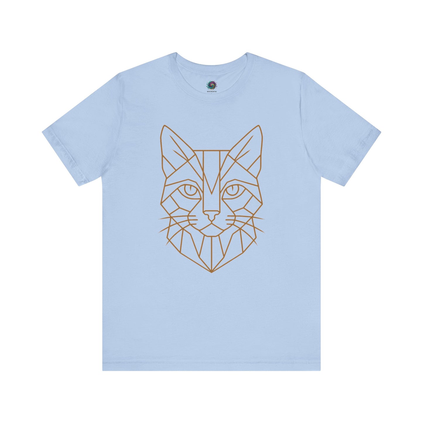 Geometric Cat T-Shirt – Minimalist Line Art Tee for Modern Cat Lovers in baby blue, featuring a sleek line-art cat design for fans of minimalistic cat shirts.