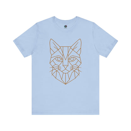 Geometric Cat T-Shirt – Minimalist Line Art Tee for Modern Cat Lovers in baby blue, featuring a sleek line-art cat design for fans of minimalistic cat shirts.