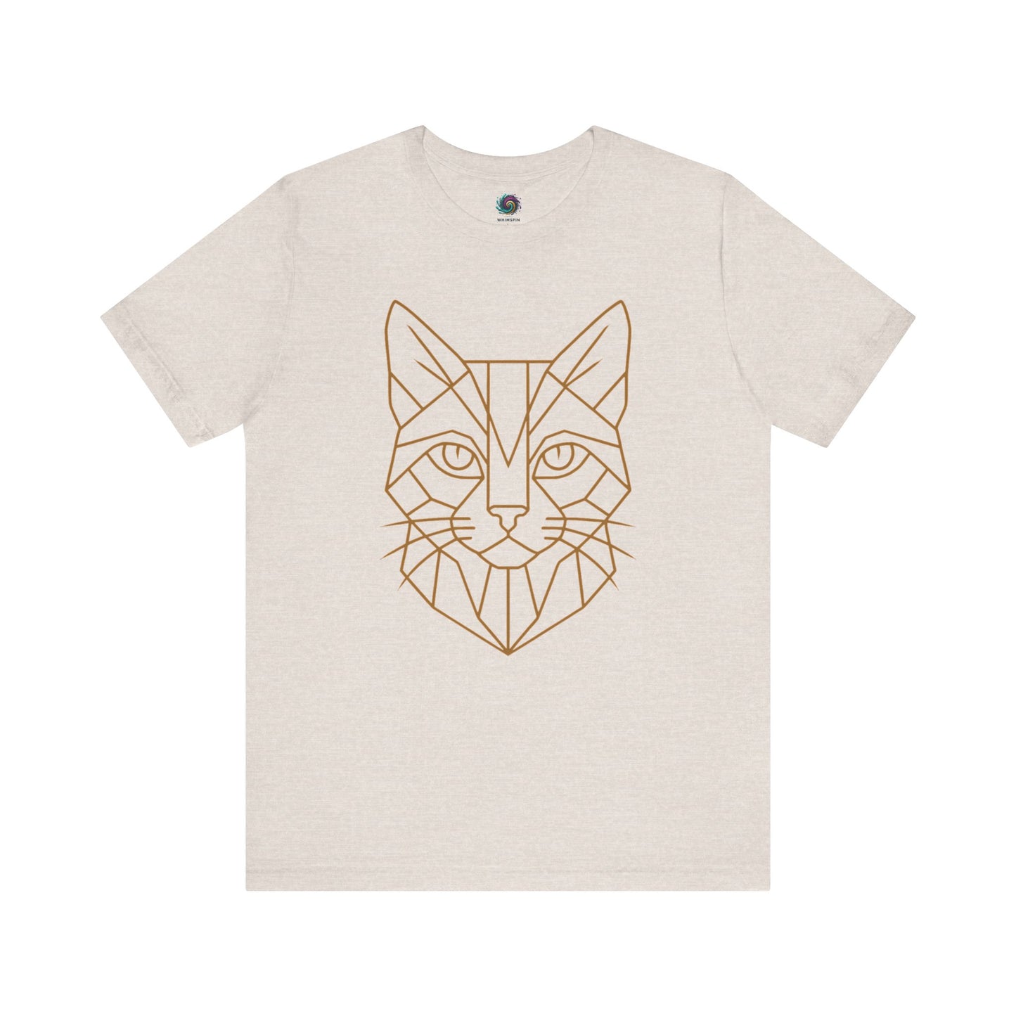 Geometric Cat T-Shirt – Minimalist Line Art Tee for Modern Cat Lovers in heather dust, neutral-toned shirt featuring refined vector art cats design.