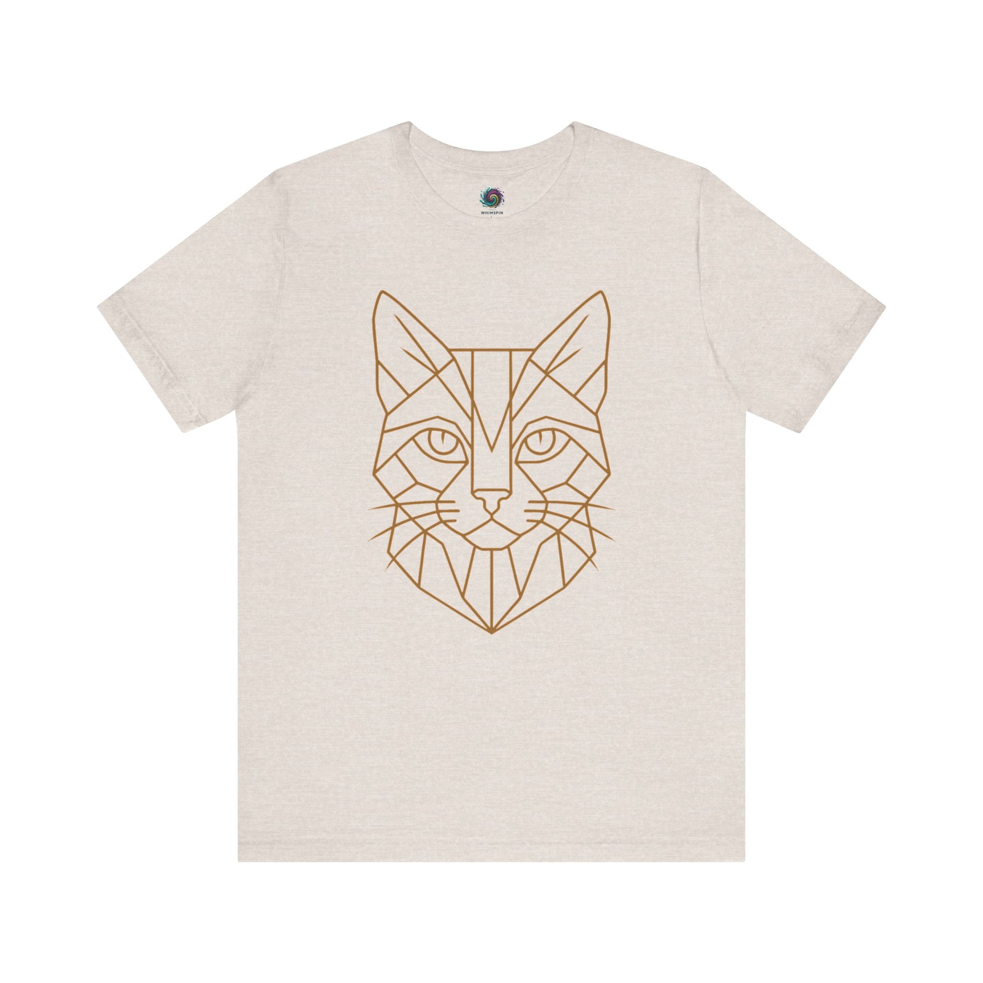 Geometric Cat T-Shirt – Minimalist Line Art Tee for Modern Cat Lovers in heather dust, neutral-toned shirt featuring refined vector art cats design.