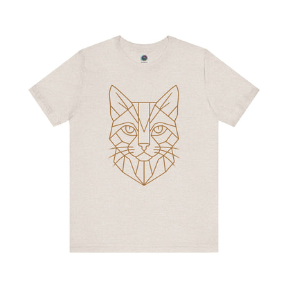 Geometric Cat T-Shirt – Minimalist Line Art Tee for Modern Cat Lovers in heather dust, neutral-toned shirt featuring refined vector art cats design.