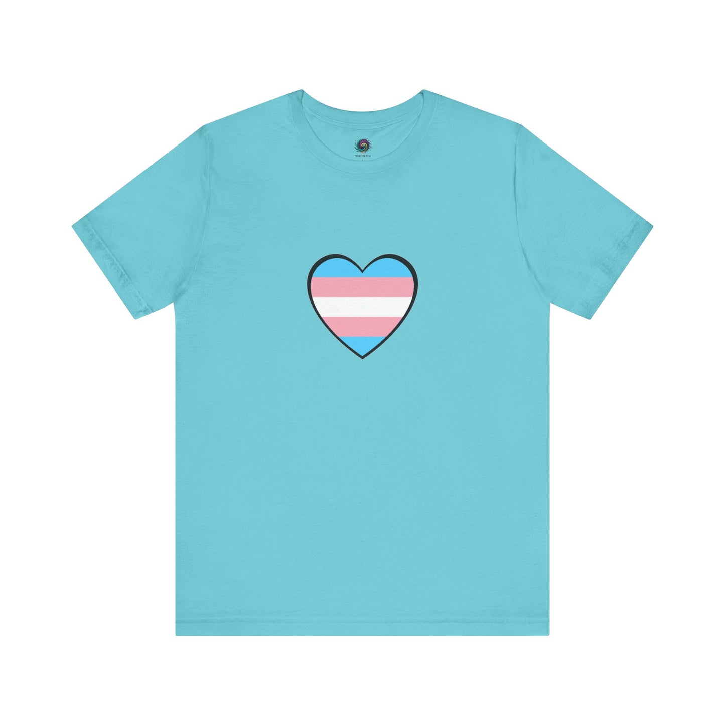 Transgender Pride Flag Heart T-Shirt – LGBTQ+ Trans Flag Graphic Tee in turquoise with bright, clean transgender heart front and center — a bold nod to trans heart pride.