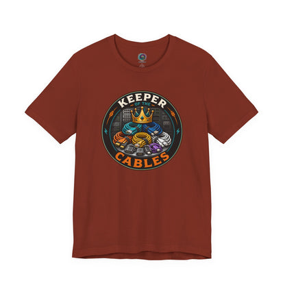 Keeper of the Cables T-Shirt – Funny Tech Dad Cable Tee on rust for the dad still guarding cables from electronics long gone.