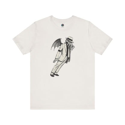 Smooth Cthulhu Unisex T-Shirt – Lovecraft Meets Smooth Criminal Style in vintage white, flat lay Cthulhu Michael Jackson mash-up shirt.