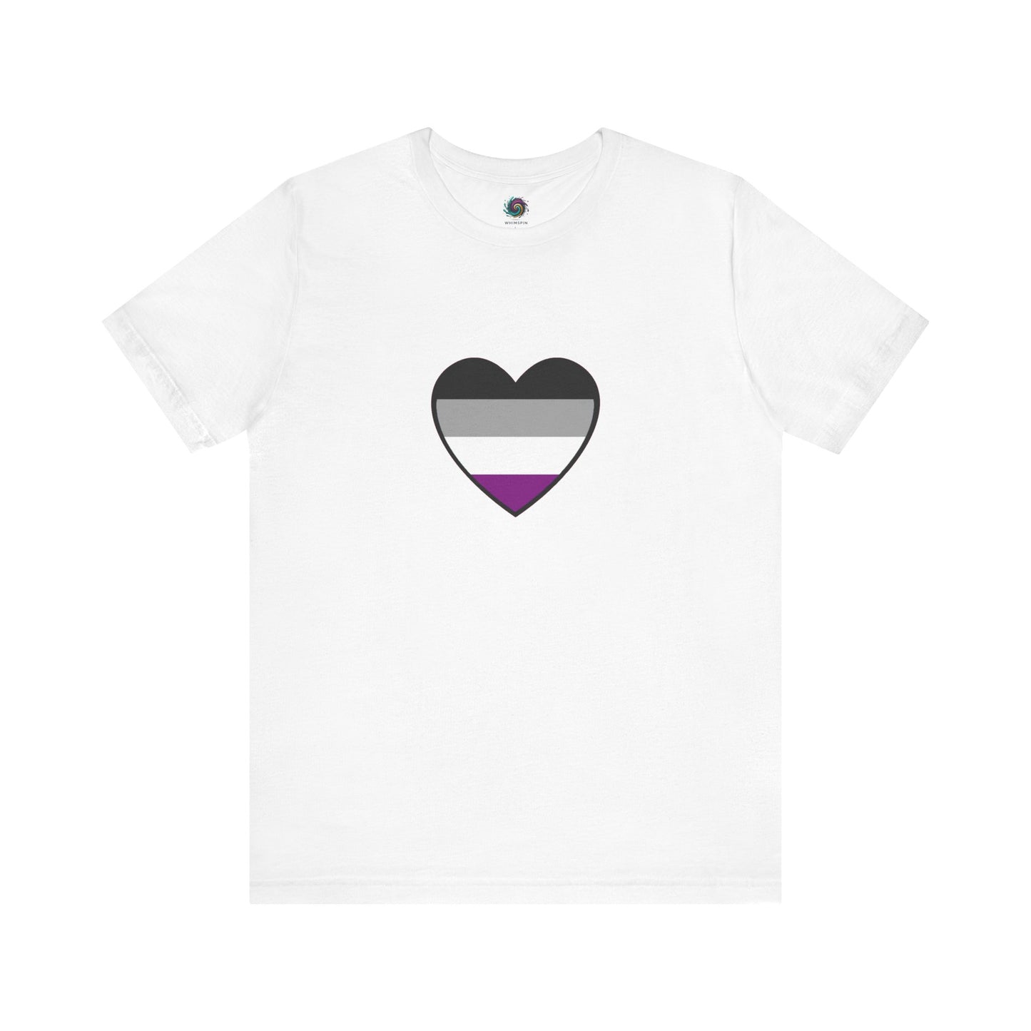 Asexual Pride Heart T-Shirt – Ace Flag LGBTQ+ Shirt in white flat lay with ace flag heart symbolizing pride, identity, and love for the asexual community.