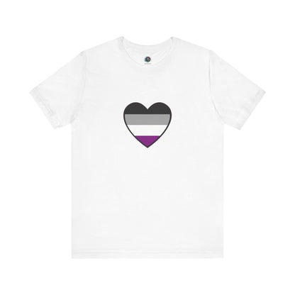Asexual Pride Heart T-Shirt – Ace Flag LGBTQ+ Shirt in white flat lay with ace flag heart symbolizing pride, identity, and love for the asexual community.
