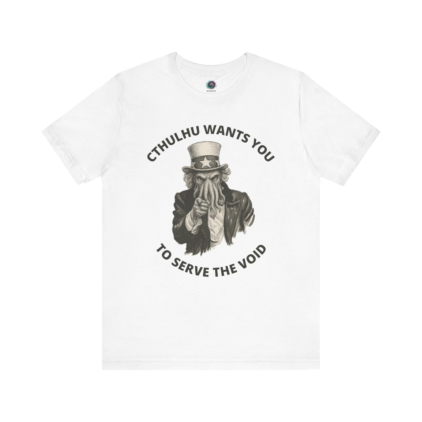 Cthulhu Wants You T-Shirt – Mythos Horror Tee for Lovecraft Fans in white flat lay style, featuring the Cthulhu Uncle Sam design for horror lovers and Lovecraft fans.