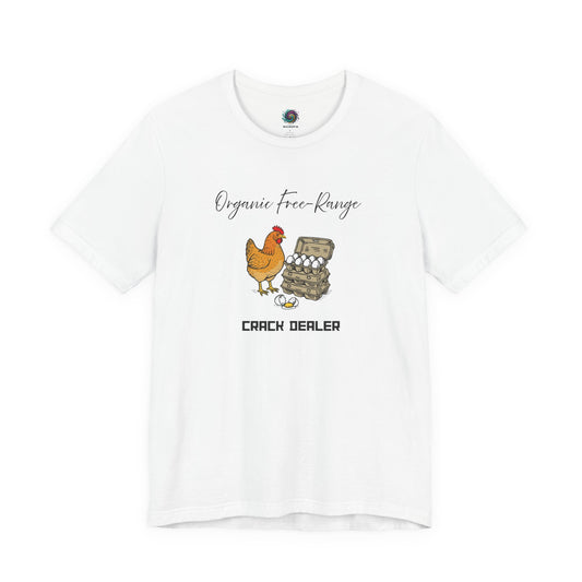 Funny Egg Dealer Chicken Shirt – Farm Humor for Chicken Moms in White, featuring crisp chicken and egg illustrations with clean, high-contrast farm humor styling.