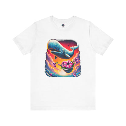 Oh No Not Again Petunias and Whale Tee – oh no not again shirt in white featuring colorful petunias and a surprised whale mid-fall
