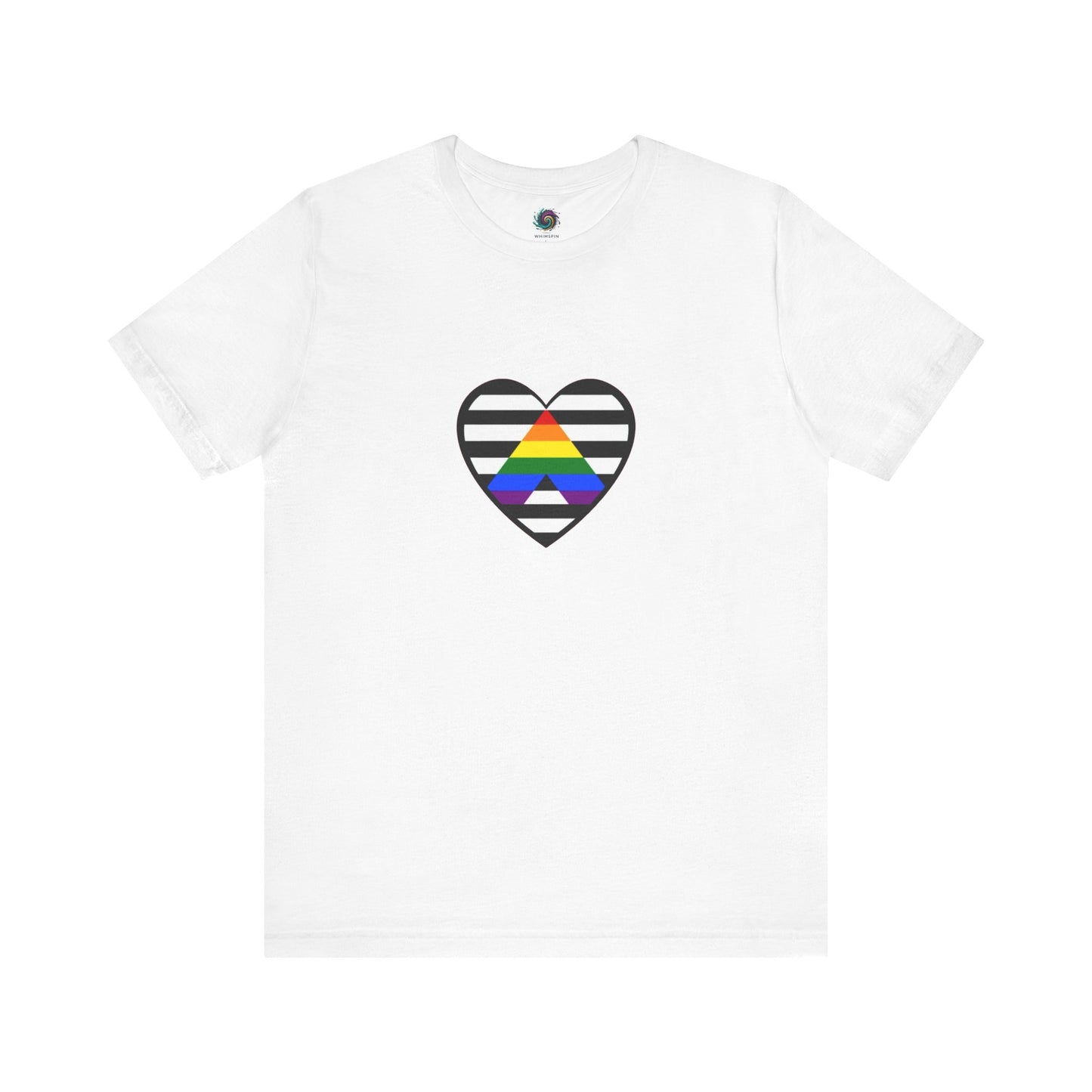 Heart Ally Flag T-Shirt – Subtle LGBTQ+ Support with Bold Pride in white with the straight ally heart centered on the shirt to represent allyship and inclusion.