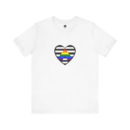 Heart Ally Flag T-Shirt – Subtle LGBTQ+ Support with Bold Pride in white with the straight ally heart centered on the shirt to represent allyship and inclusion.