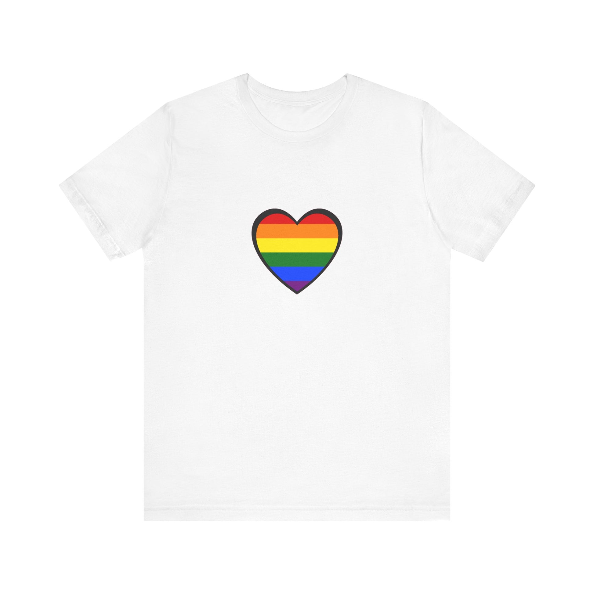 Pride Heart Flag T-Shirt  - White pride heart shirt with rainbow heart graphic – inclusive and loving design