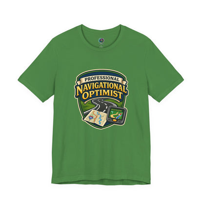 Leaf green Professional Navigation Optimist Tee with humorous GPS recalculating graphic and road-trip inspired artwork
