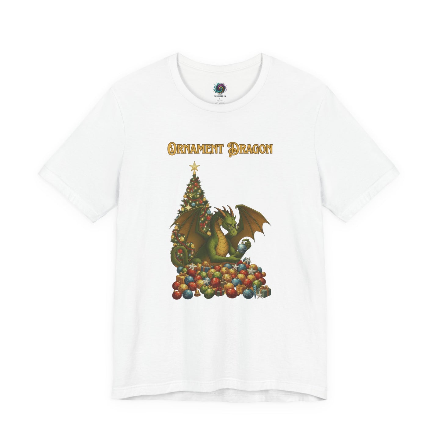 Ornament Dragon T-Shirt – Christmas Dragon Tee for Ornament Lovers, in crisp white for clean holiday aesthetic
