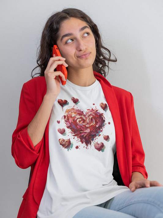 Woman on Phone in Valentine's Tee