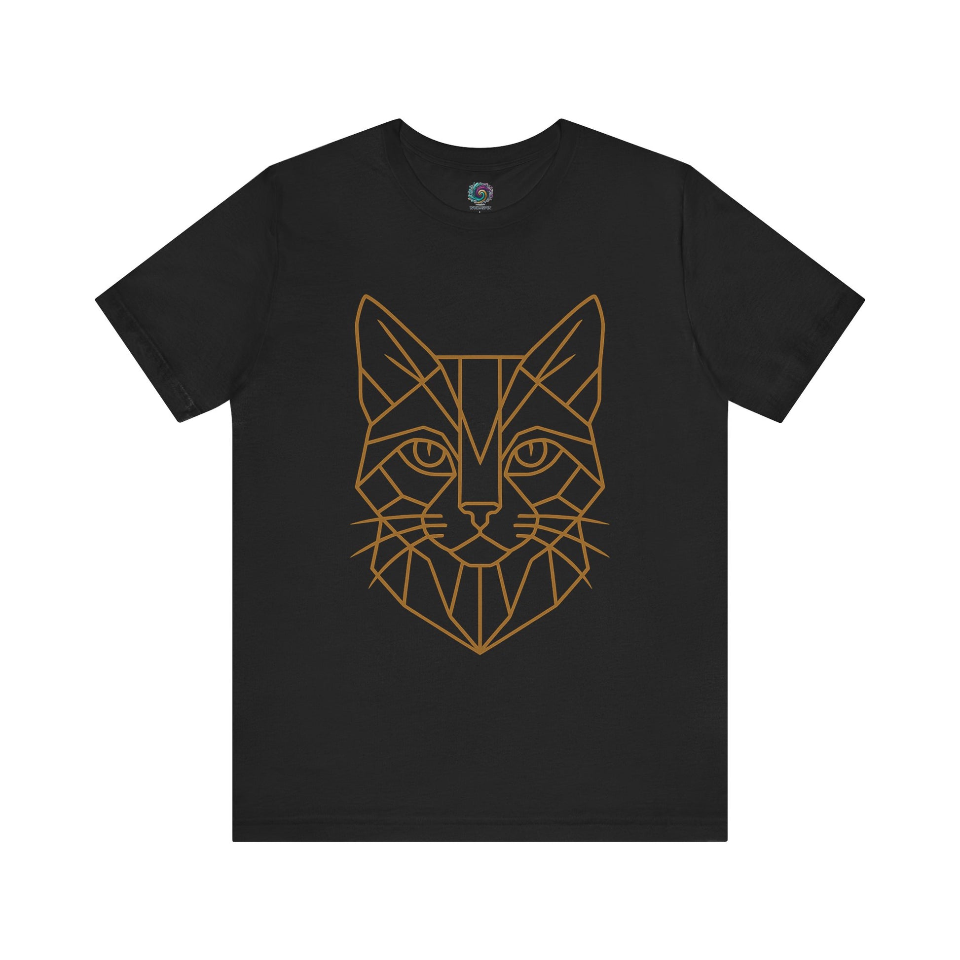 Black Geometric Cat T-Shirt – Minimalist Line Art Tee with a cat head drawn in geometric lines from Whimspin
