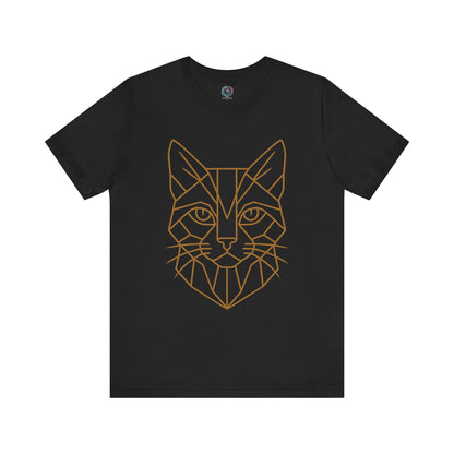 Black Geometric Cat T-Shirt – Minimalist Line Art Tee with a cat head drawn in geometric lines from Whimspin