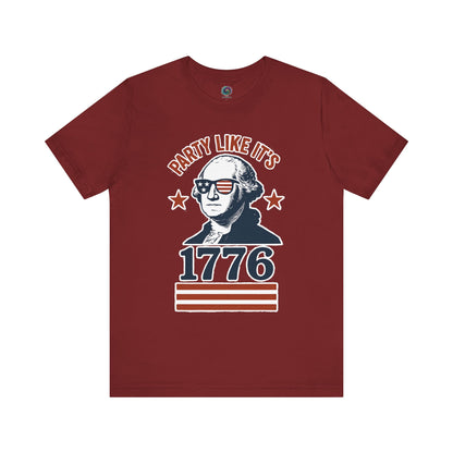 Dark red Party Like It's 1776 shirt with George Washington in sunglasses
