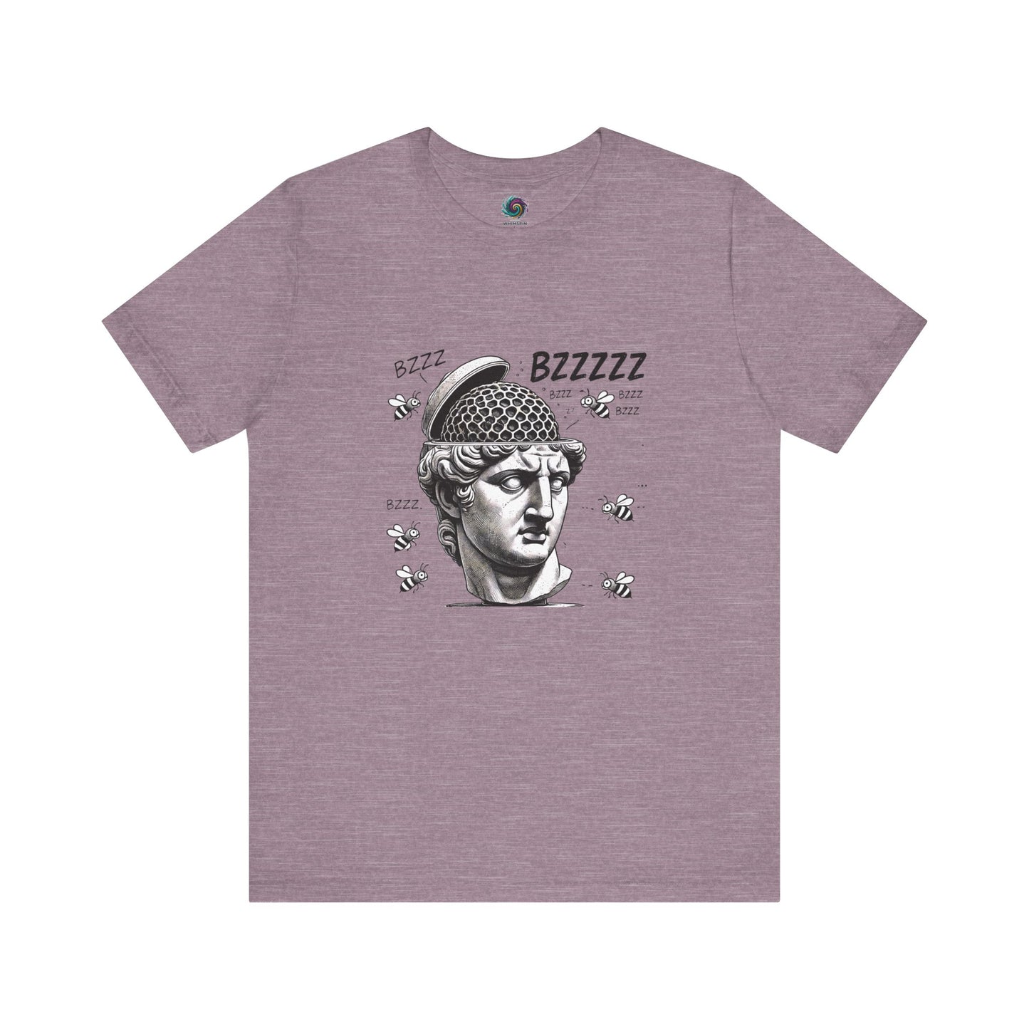 Hive Mind T-Shirt – Surreal Bee Group Think Parody Tee flat lay in Heather Purple