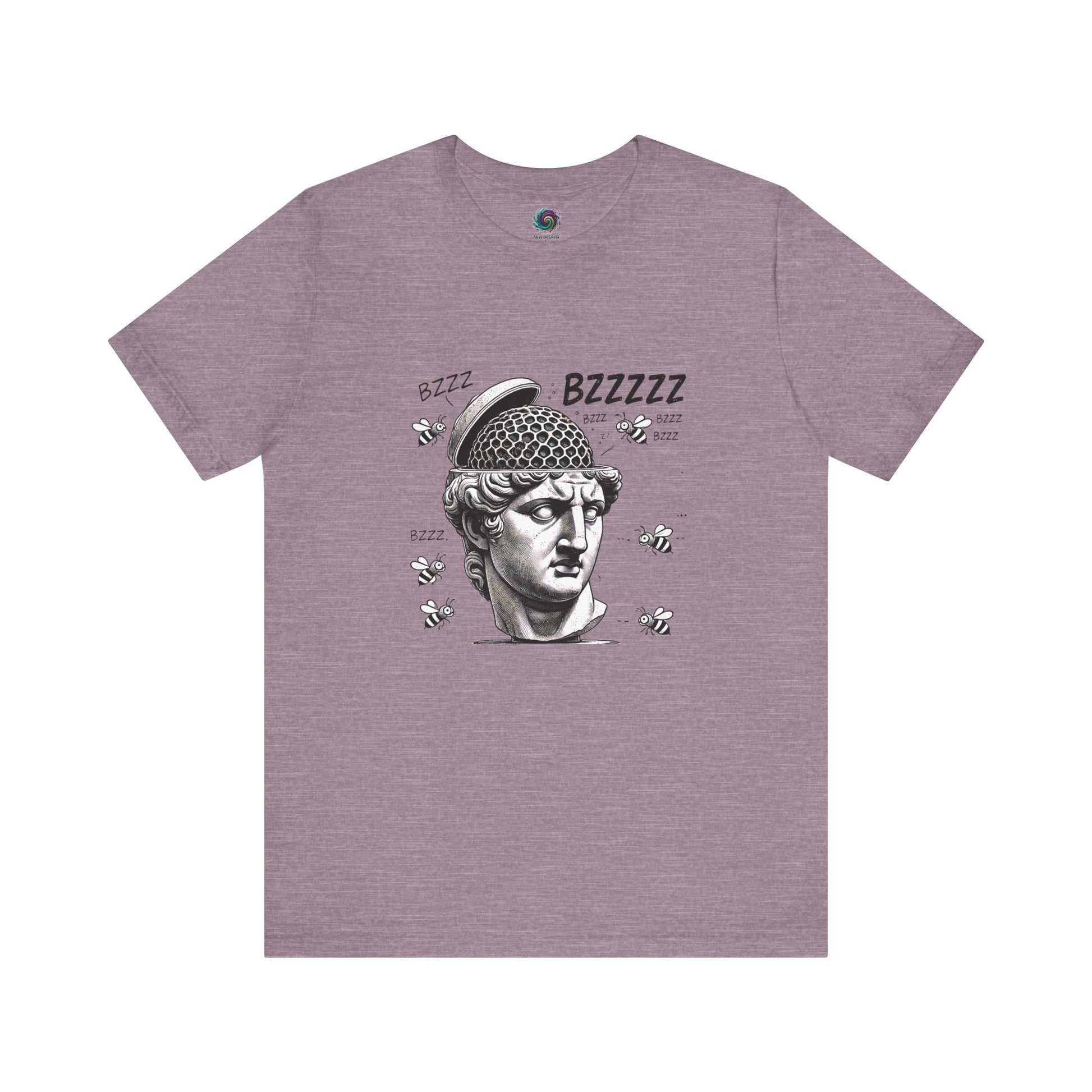 Hive Mind T-Shirt – Surreal Bee Group Think Parody Tee flat lay in Heather Purple
