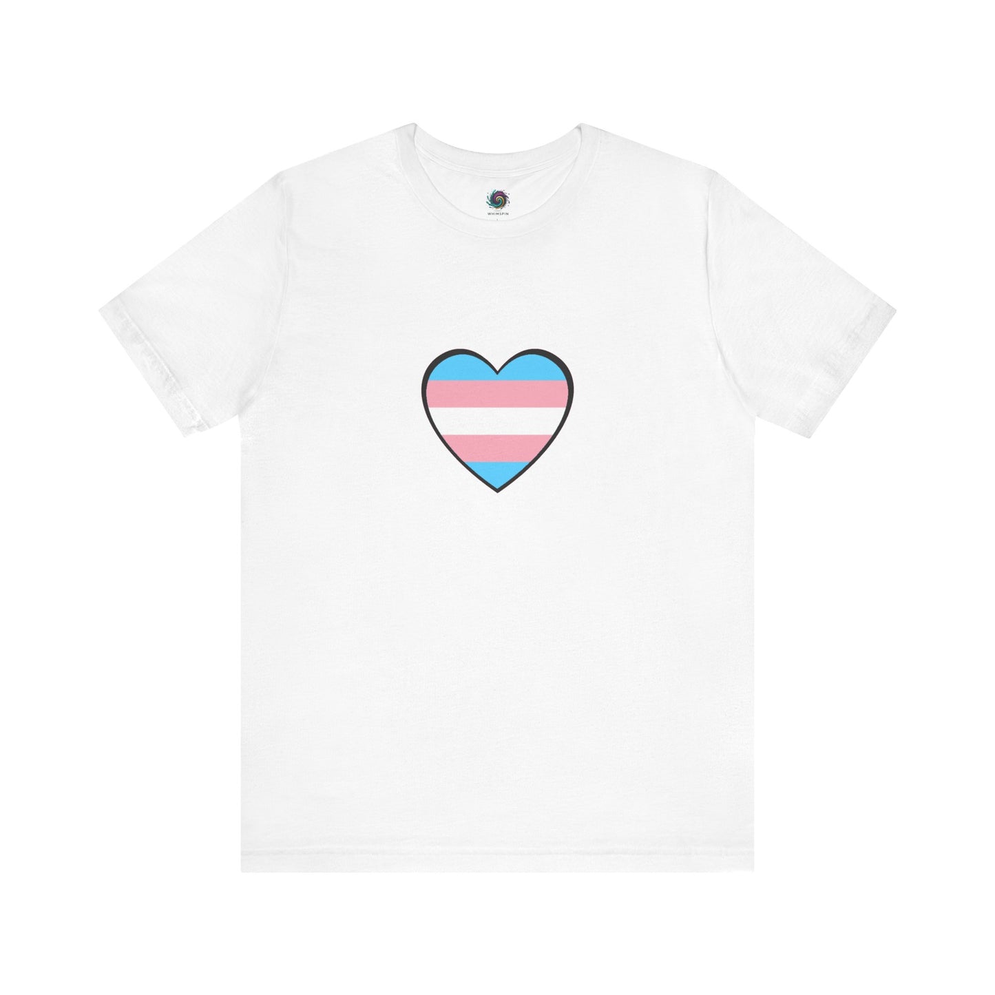 Transgender Pride Flag Heart T-Shirt – LGBTQ+ Trans Flag Graphic Tee in classic white, showcasing the transgender flag heart in a sleek and inclusive look.