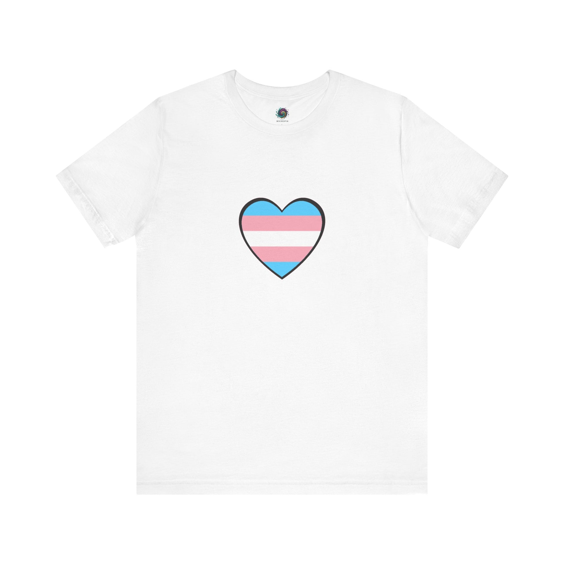 Transgender Pride Flag Heart T-Shirt – LGBTQ+ Trans Flag Graphic Tee in classic white, showcasing the transgender flag heart in a sleek and inclusive look.