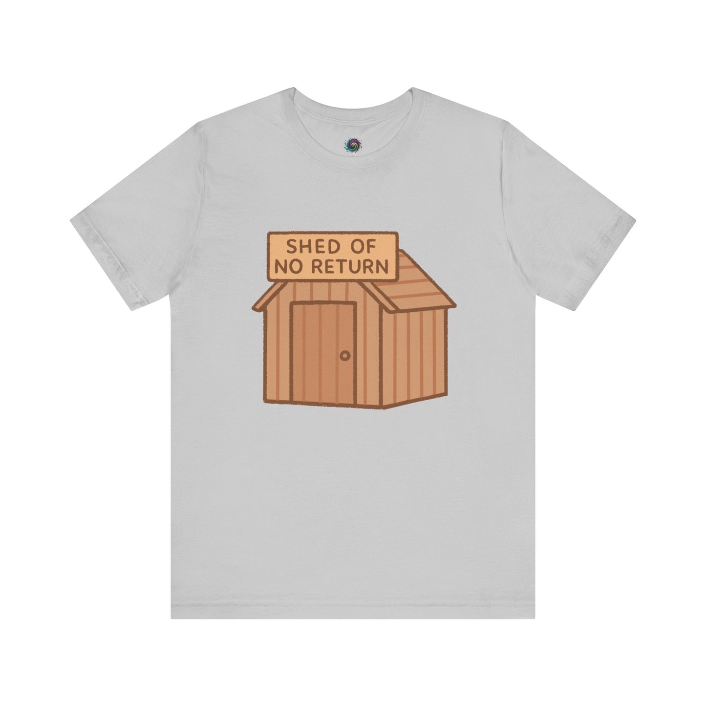 Light Grey Shed of No Returns T shirt from Whimspin lay-flat image on a white background