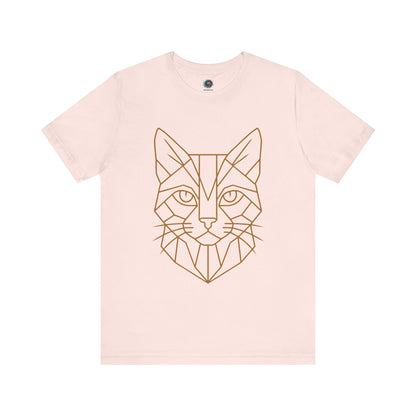 Light pink t shirt with a cat head drawn in geometric lines - Geometric Cat T-Shirt – Minimalist Line Art Tee from Whimspin