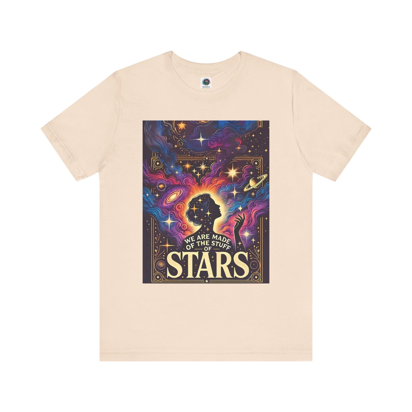 Soft cream t-shirt with ethereal cosmic art print and spiritual galaxy aesthetic