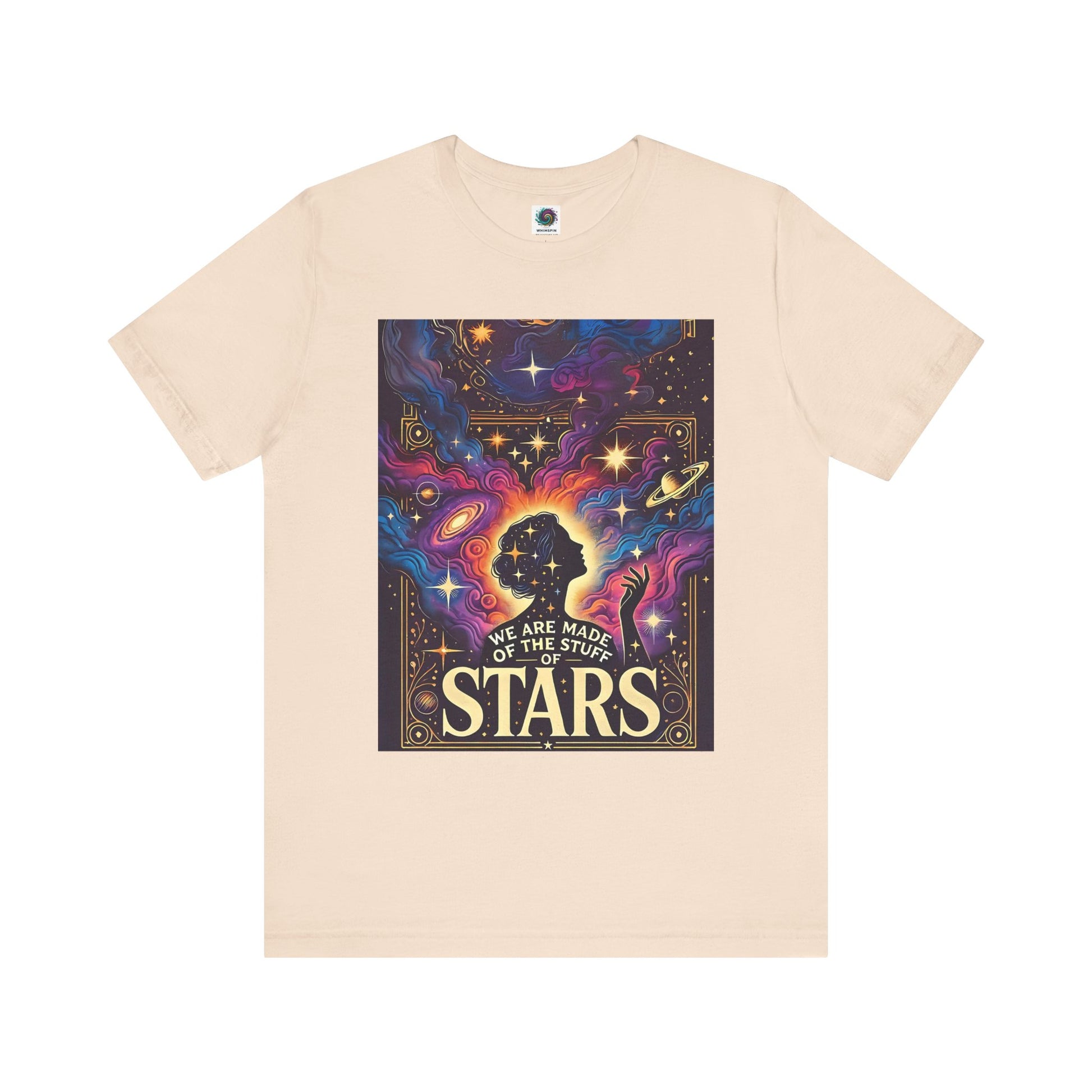 Soft cream t-shirt with ethereal cosmic art print and spiritual galaxy aesthetic