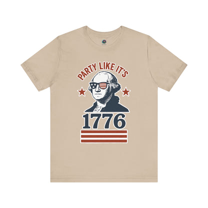 Tan Party Like It's 1776 shirt with George Washington in sunglasses