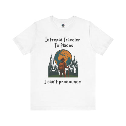 White t-shirt with a Adventurous Travel T-Shirt – Intrepid Explorer Tee on a white background