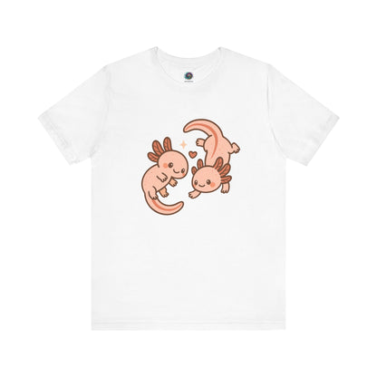 White Kawaii Axolotl T-Shirt – Cute Tee with Smiling Axolotls from WhimSpin
